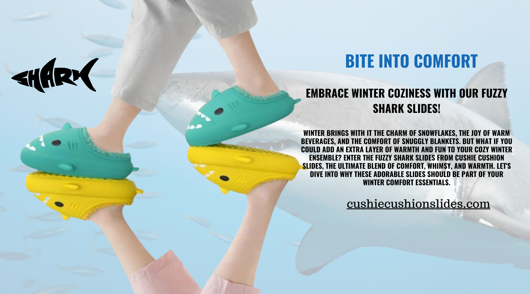 Bite Into Comfort: Embrace Winter Coziness with Our Fuzzy Shark Slides!