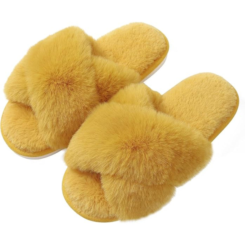 Memory Foam Fuzzy Cross Band Slippers