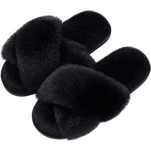 Memory Foam Fuzzy Cross Band Slippers