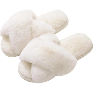 Memory Foam Fuzzy Cross Band Slippers