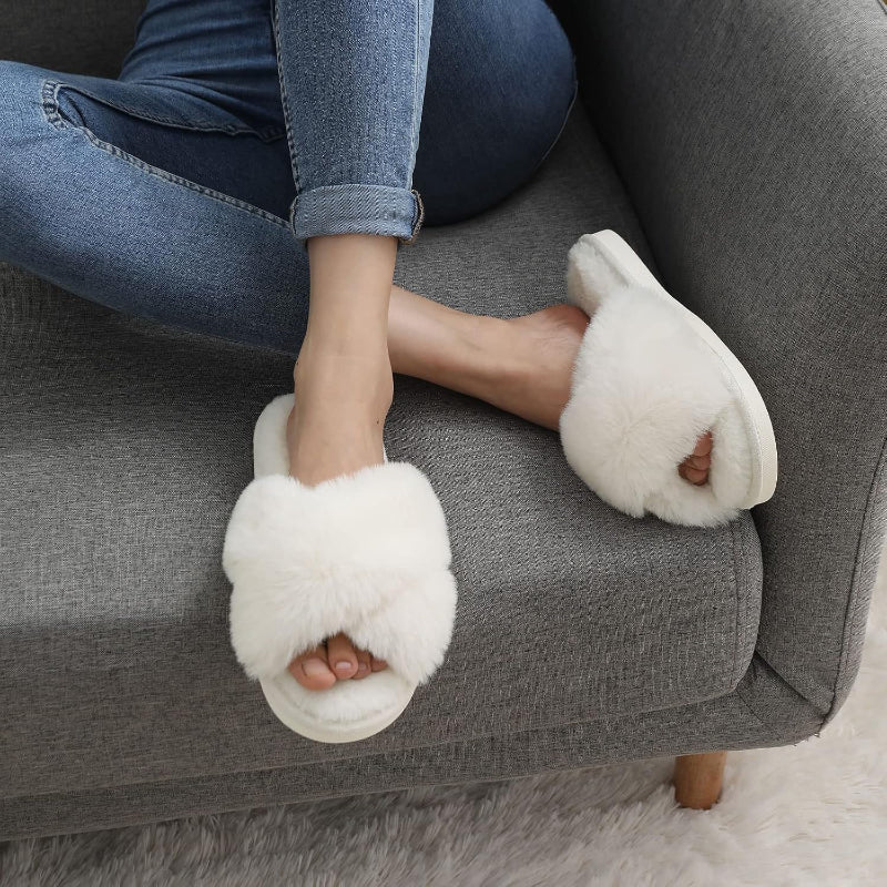 Memory Foam Fuzzy Cross Band Slippers