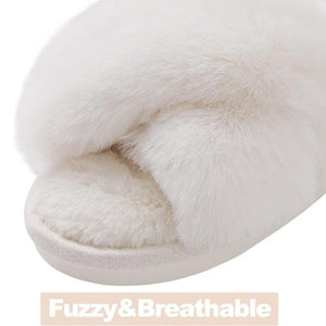 Memory Foam Fuzzy Cross Band Slippers