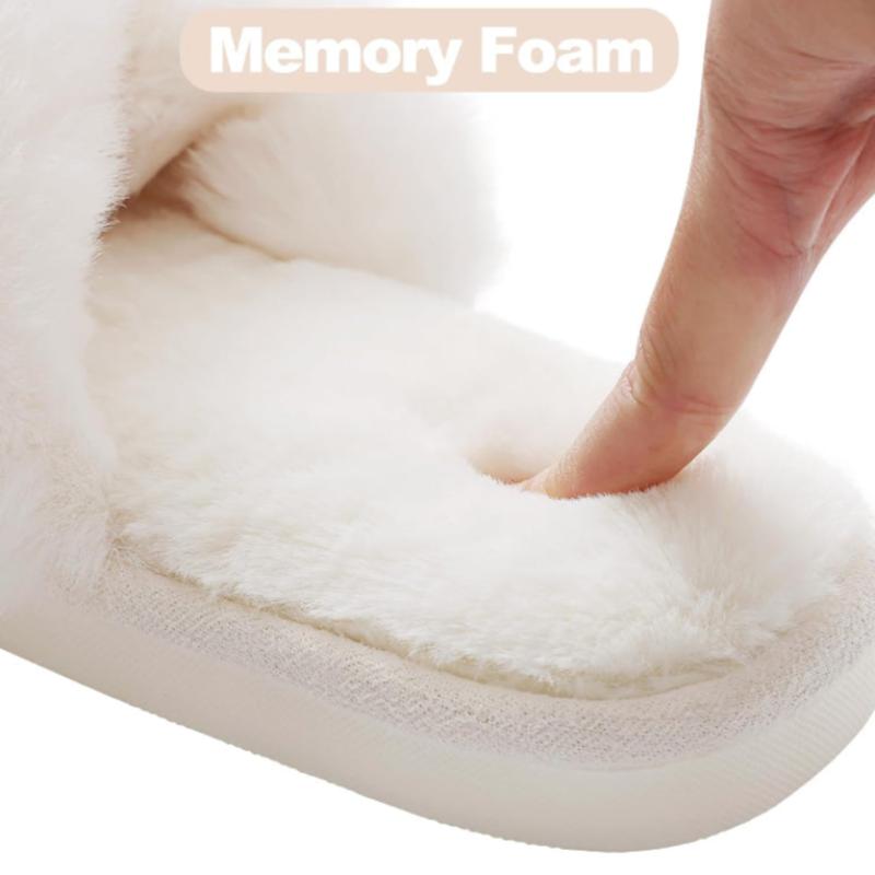 Memory Foam Fuzzy Cross Band Slippers