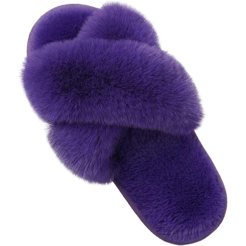 Memory Foam Fuzzy Cross Band Slippers