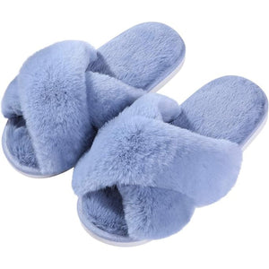 Memory Foam Fuzzy Cross Band Slippers