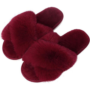 Memory Foam Fuzzy Cross Band Slippers