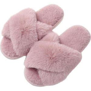 Memory Foam Fuzzy Cross Band Slippers