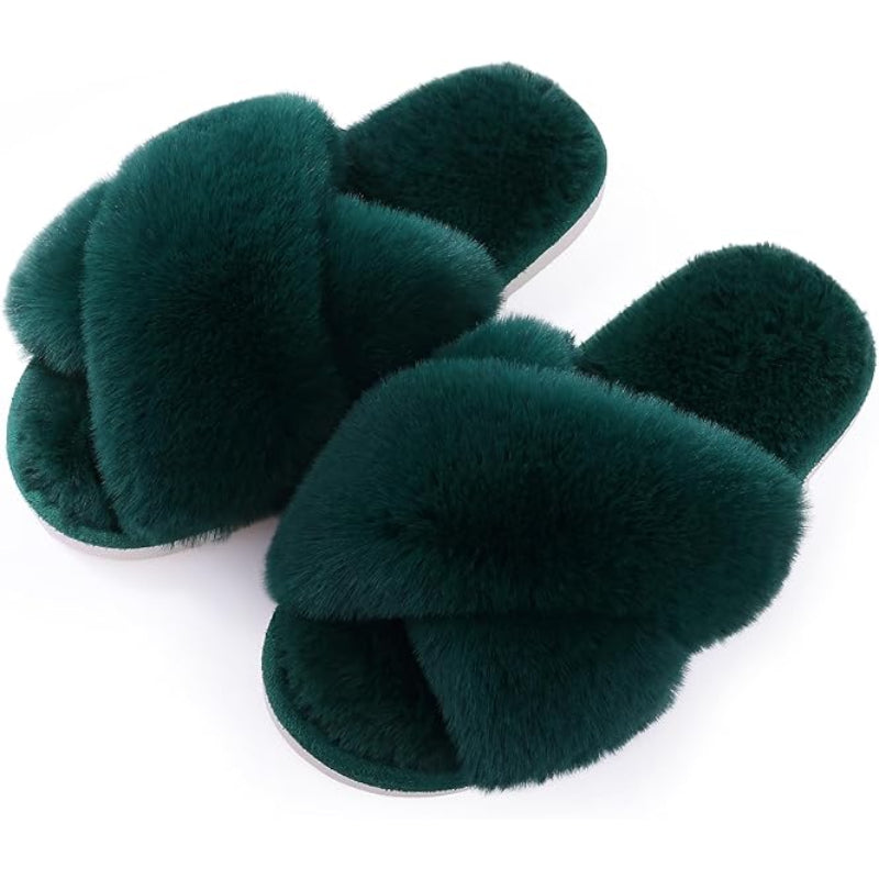 Memory Foam Fuzzy Cross Band Slippers