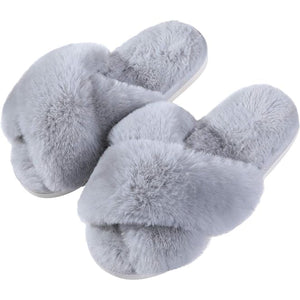 Memory Foam Fuzzy Cross Band Slippers