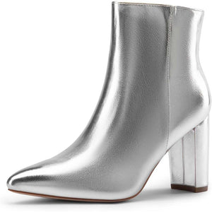 Block Heeled Pointed Pattern Boots