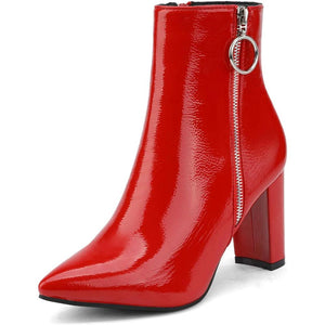 Pointed Side Zipper Heeled Boots