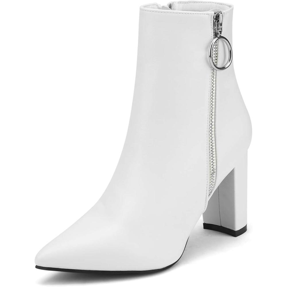 Pointed Side Zipper Heeled Boots