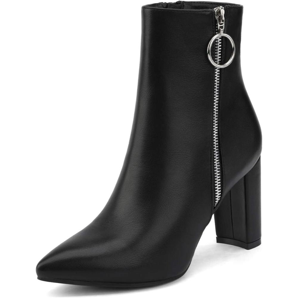 Pointed Side Zipper Heeled Boots