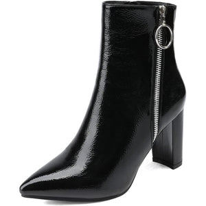 Pointed Toe Zipper Heeled Boots