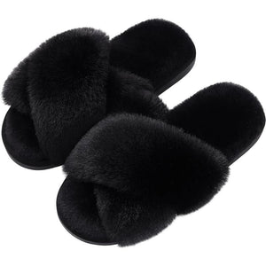 Fuzzy Cross Band Slippers For Women