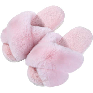 Fuzzy Cross Band Slippers For Women