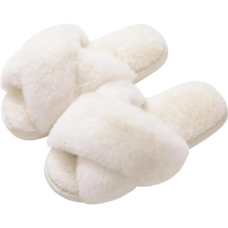 Fuzzy Cross Band Slippers For Women