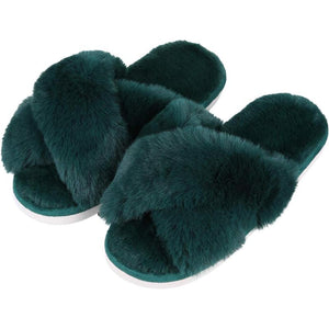 Fuzzy Cross Band Slippers For Women